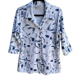 Carolyn Strauss Collection Womens Floral Print 3/4 Sleeve Button-Up Blouse M